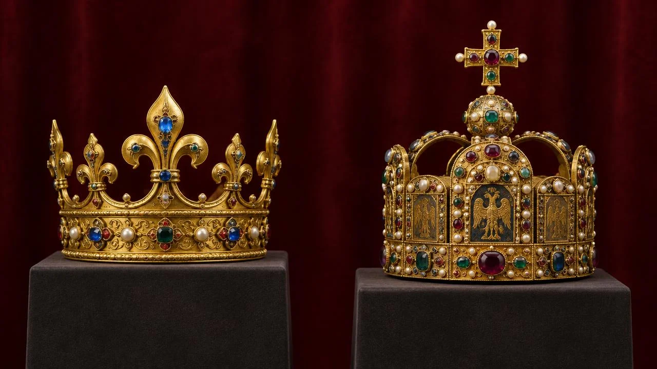 Historisch inspirierte Illustration einer königlichen und einer kaiserlichen Krone